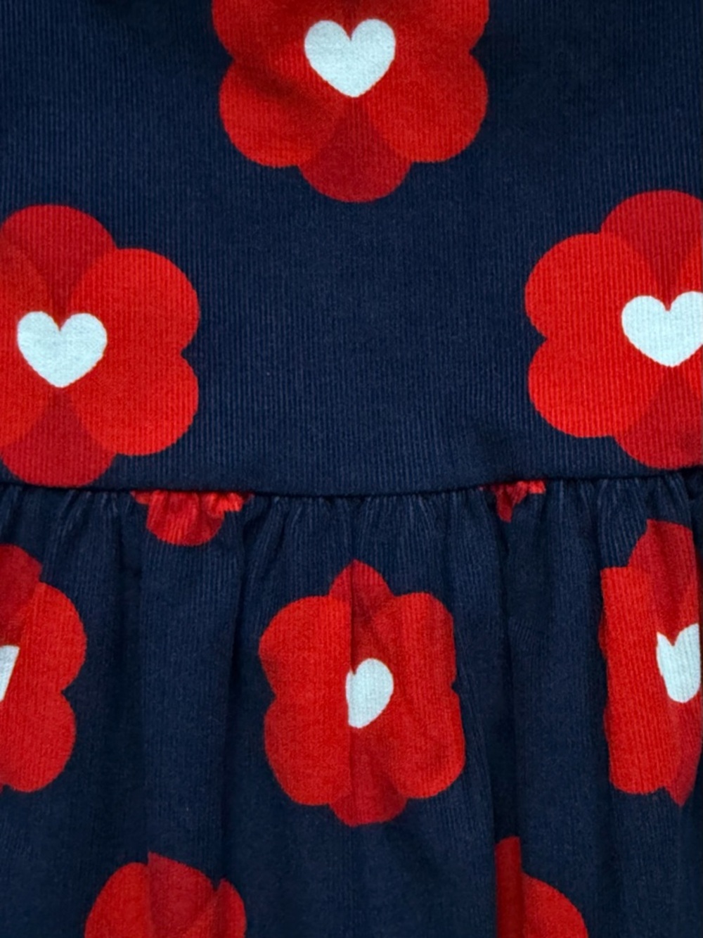 Jacadi Baby Girl Navy Corduroy Pop Floral Motif Dress - Marine/Multico - Size 6M - Picture 3 of 12